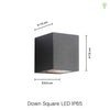 Down Square Udendørs LED Væglampe Sort