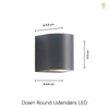 Down Round Udendørs LED Væglampe Sort
