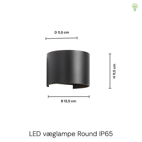 LED Væglampe Round 6W Sort