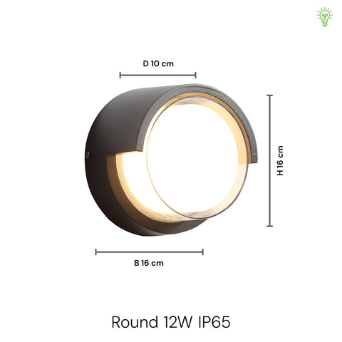 Round 12W IP65 Væglampe