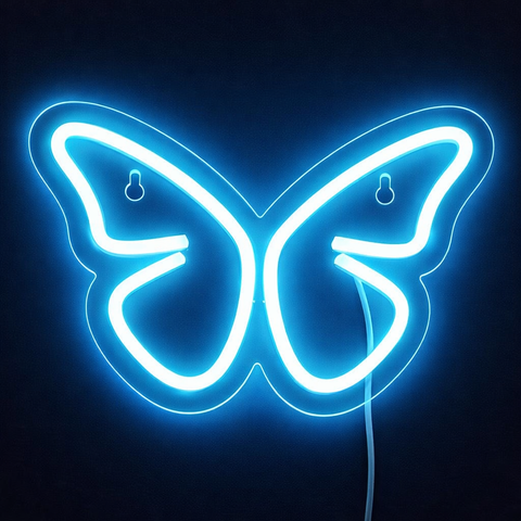 Butterfly Neon Væglampe Lyseblå