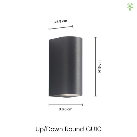 Up/Down Round Udendørs GU10 Væglampe LED Sort