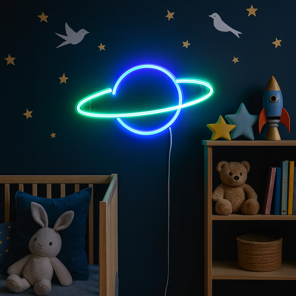 Saturn Neonskilt Blå/Grøn
