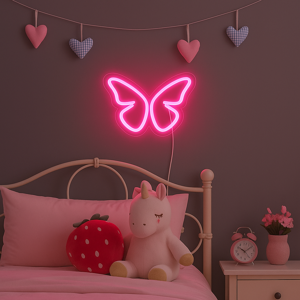 Butterfly Neon Væglampe Pink