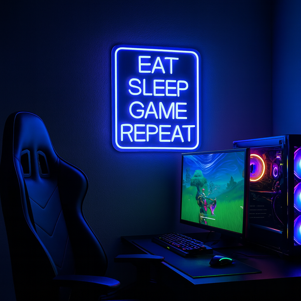 Eat Sleep Game Repeat Neon Væglampe-Lightish-OutletLamper.dk