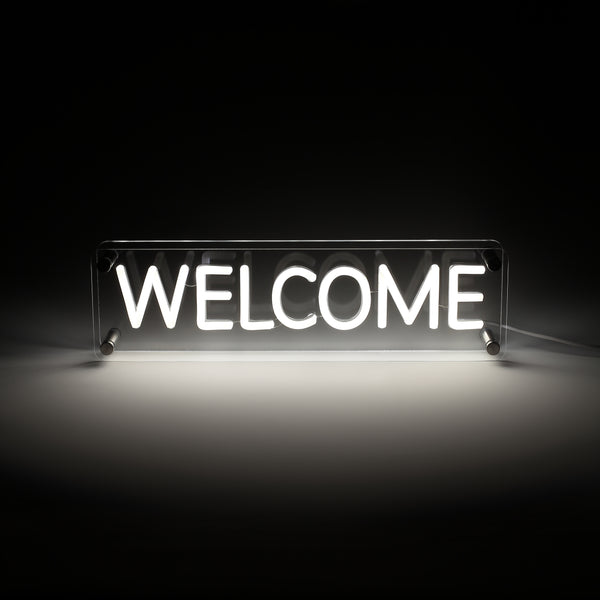 Welcome LED Neon Box Bordlampe