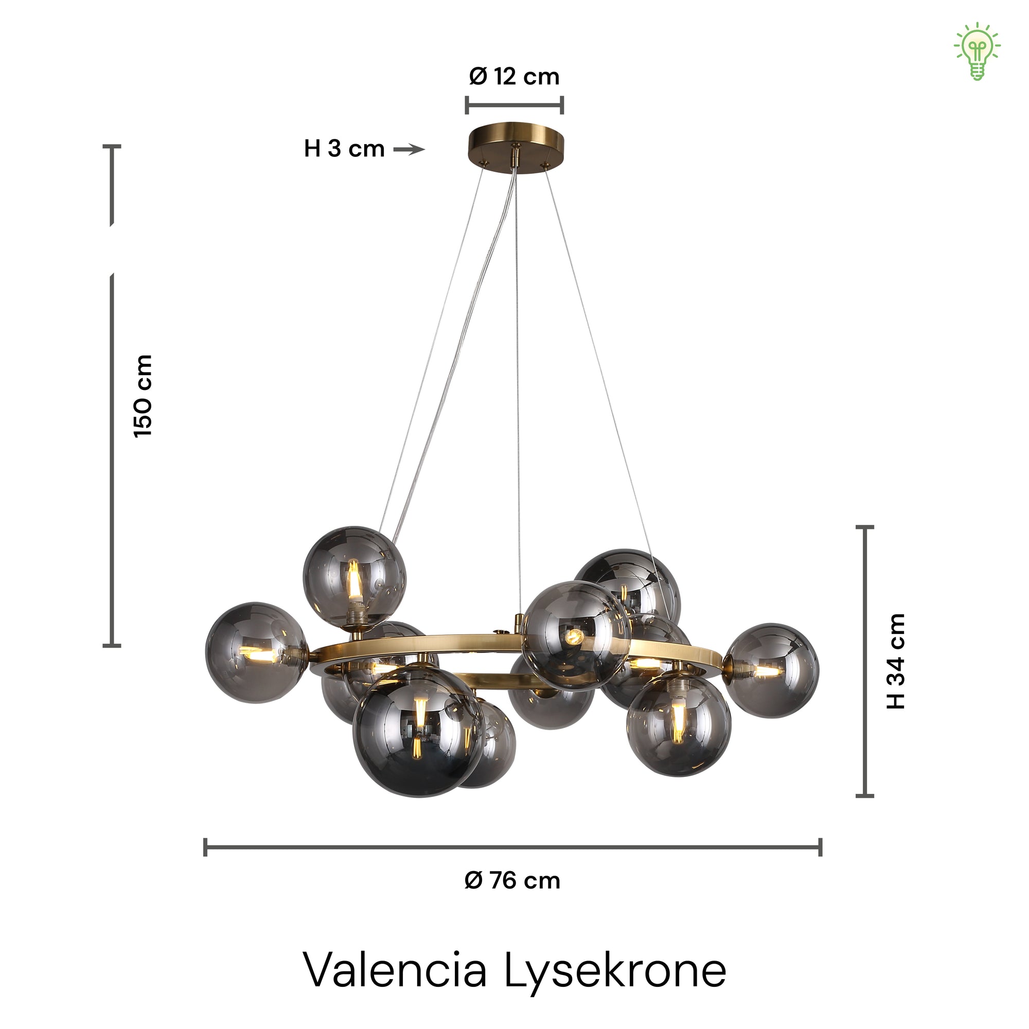 Valencia Lysekrone Messing/Smoke